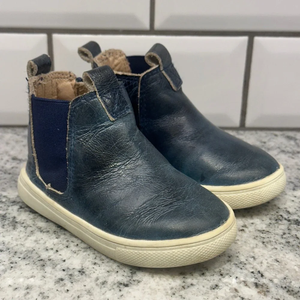 Little Penguin Kids 12-18 Months Chelsea Boots Navy Blue Leather Zip Up Classic